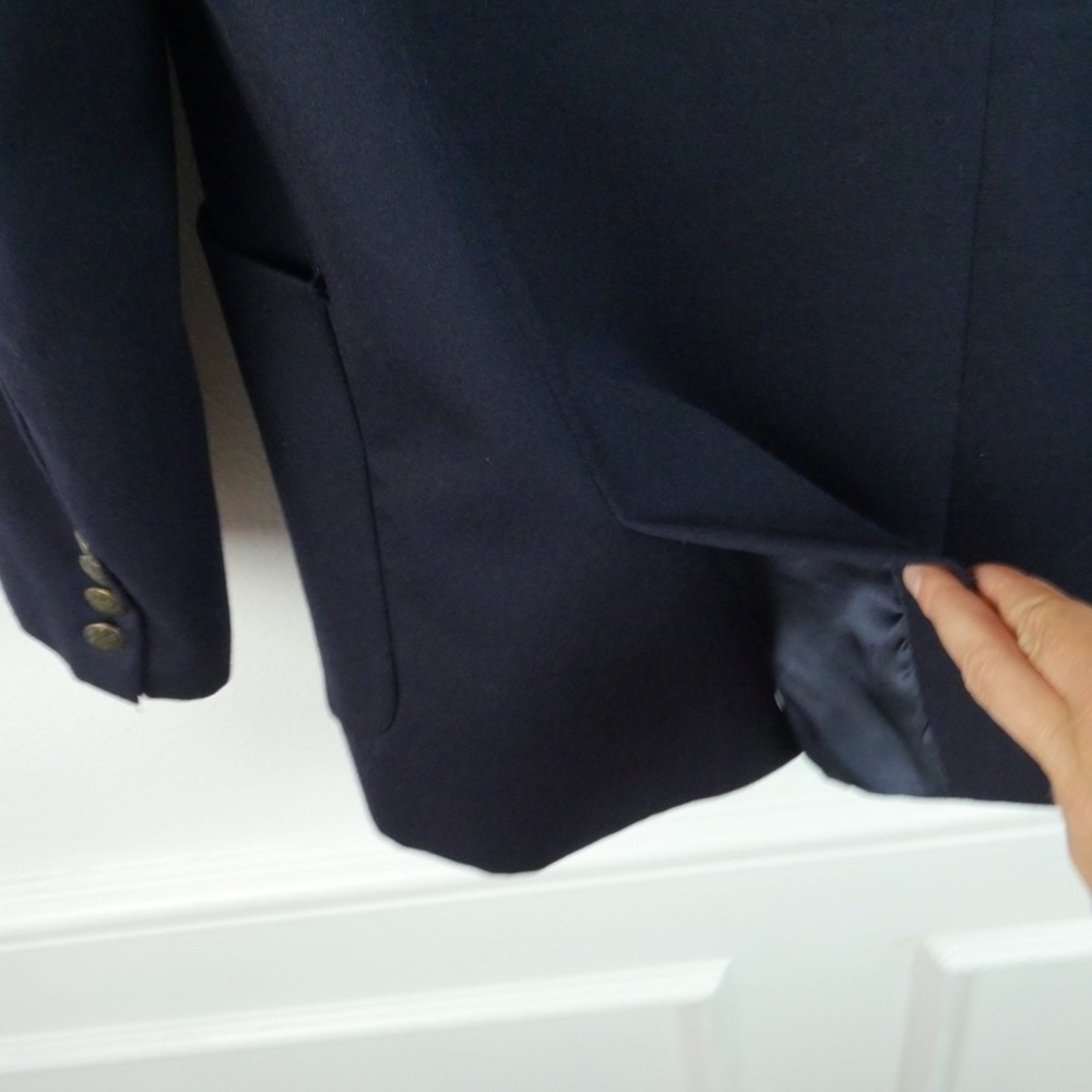 J Peterman Women's Double Breasted Blazer Navy Blue Gold Buttons 14 Wool Vintage - Picture 15 of 16